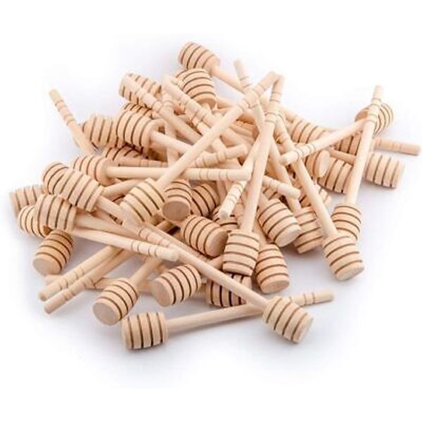 100-Pack 6 Inch Portable Wooden Jam Honey Dipper Honey Sticks for Honey Jar