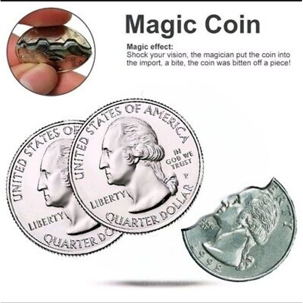 Magic Trick Restored Quarter Bite  Coin Prop Reappear Illusion T7