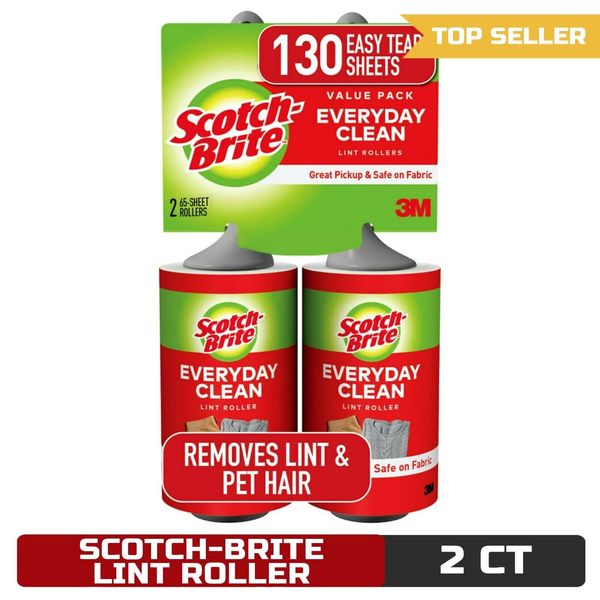 Scotch-Brite Lint Roller Twin Pack, 2 Rollers, 65 Sheets Per Roller