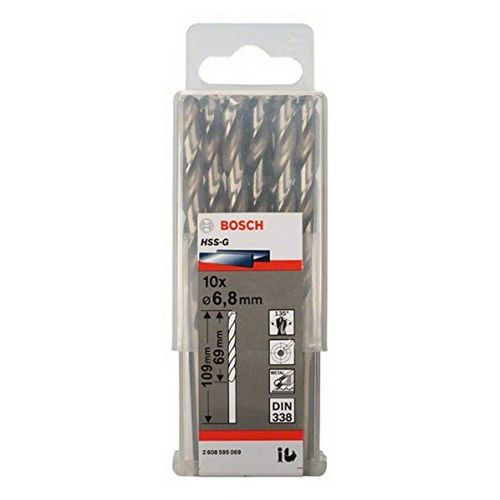 Bosch Professional 10x Metal drill bits HSS-G DIN 338 (for metal, Ø 6.8 x 69 x 109 mm, Accessory Drill Driver)