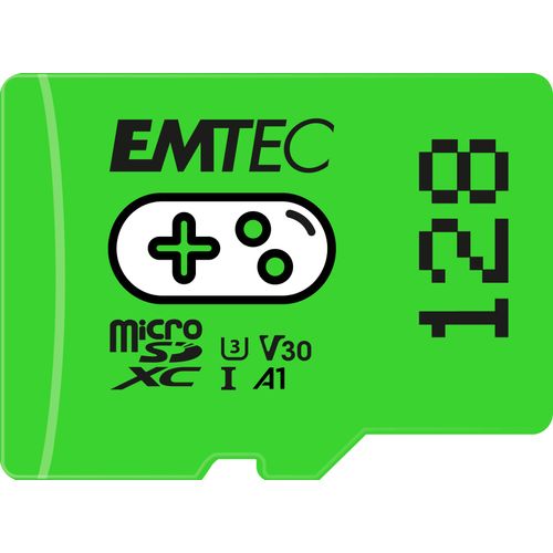 Emtec - 128GB microSD Memory Card Increase Memory of Your Consoles, Smartphones and Tablets - More Storage Games and Videos - ECMSDM128GXCU3G - Gaming Collection - Green/Green