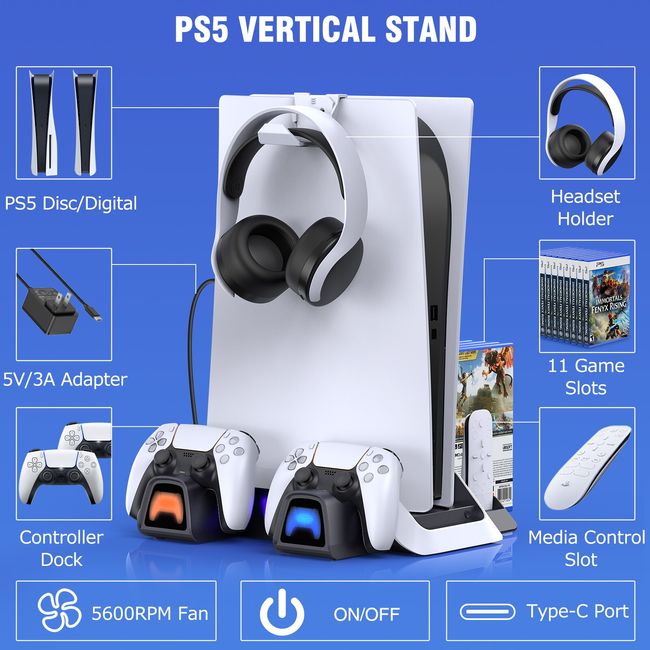 PS5 Controller Charger Station with Fast Charging AC Adapter 5V/3A, Dual  Controller Charging Stand for Playstation 5, Docking Station Replacement  for