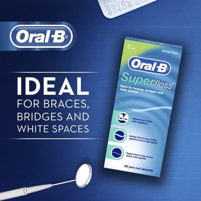 Oral-B Super Floss Mint Dental Floss for Braces Bridges - 50 Strips ( Packs  3 )