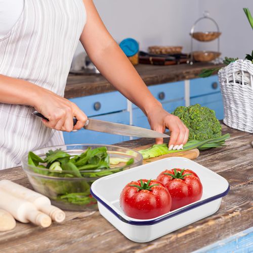 Cabilock Enamelware -8x6 in Enamel Baking Pan Oblong Cake Pan Enameled Steel Roasting Pan Baking Dish Lasagna Pan Food Containers Rectangular Serving Tray for Home Kitchen White S