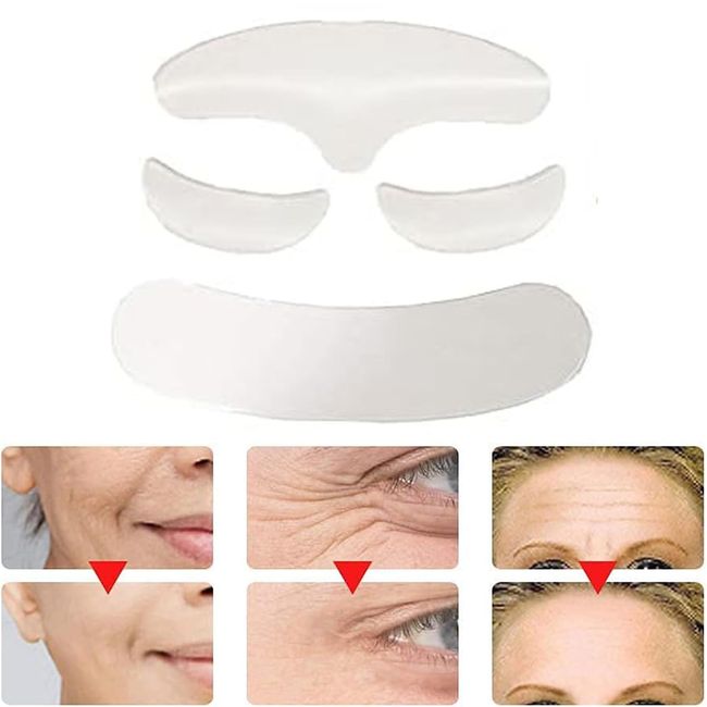 PHCOMRICH Anti-Wrinkle Facial Pad Set, 4 Packs of Silicone Facial Wrinkle Remover, Anti-Aging Treatment Women's Eye Wrinkles Neck Line Removal Patch