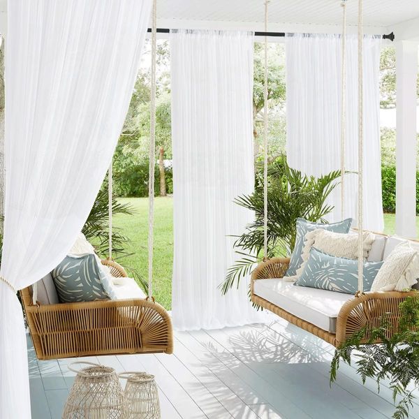 NICETOWN 2 Panels Mesh Screen for Patio Porch, Rod Pocket Waterproof Outdoor Privacy Mosquito Net Curtains Breathable Sheer Drapes with Length Adjustable for Balcony/Gazebo, W118 x L84, White