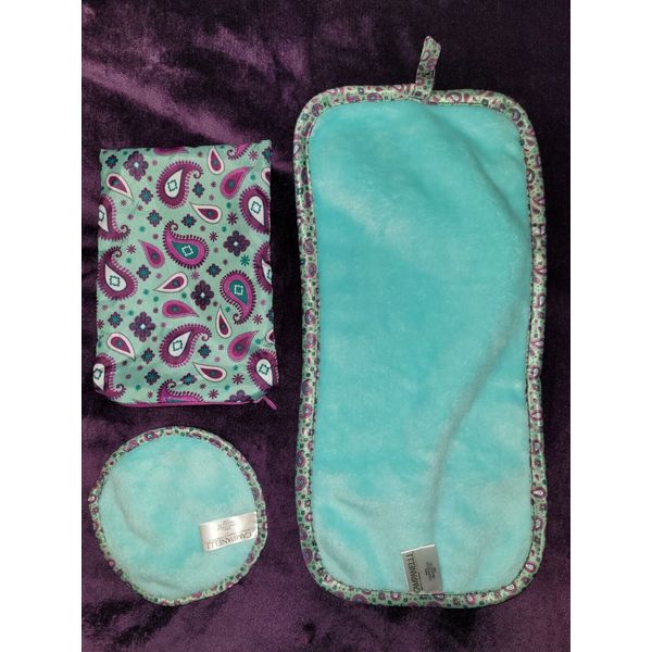 Fresh Face By Campanelli Makeup Remover Towel Set Reusable Purple Paisley.