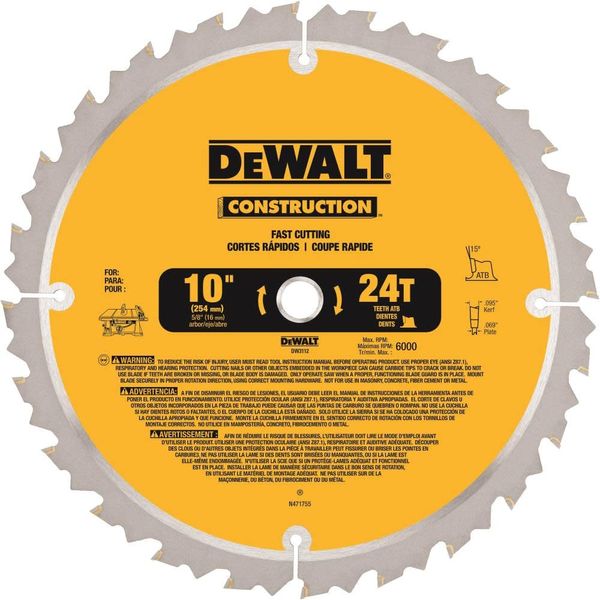 DEWALT 10-Inch Miter / Table Saw Blade, ATB, Thin Kerf, 5/8-Inch Arbor, 24-Tooth (DW3112)