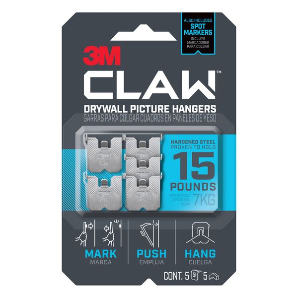 3M CLAW Drywall Picture Hangers [15 lbs.]: 5-pack (Silver)