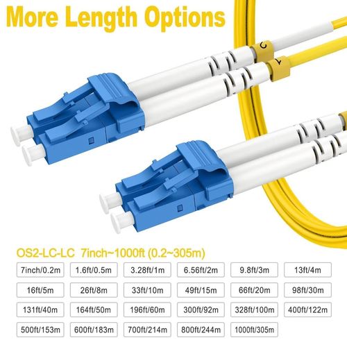 32.8ft/10m OS2 LC to LC Single Mode Fiber Patch Cables, SM Singlemode Fiber Optic Cable 10G SMF LSZH Duplex 9/125μm OD 2.0mm (4pack), 𝙍𝙖𝙢𝙗𝙤𝘾𝙖𝙗𝙡𝙚𝙨