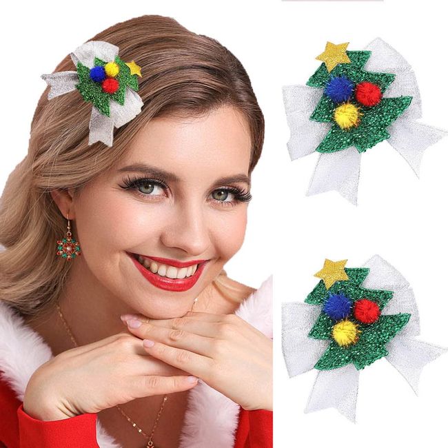 Unicra Christmas Hair Clip Red Stars Headpiece Snowflakes Headwear Green Christmas Tree Hair Pins Halloween Hair Accessories for Women and Girls (Pack of 2) (Christmas Tree)