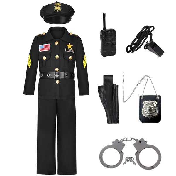 Frekuyrt Kids Police Costume Deluxe Police Officer Costume Cop Outfit Set for Boys Girls Halloween Cosplay Dress Up (10-12 Years)