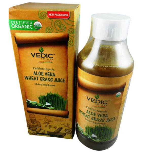 Vedic 1000ml / 1 Liter Organic Aloe Vera Juice Aloevera Wheatgrass Juice