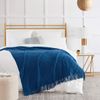 BOURINA Textured Solid Soft Sofa Throw Couch Cover Knitted Decorative Blanket,Royal Blue, 127x152cm
