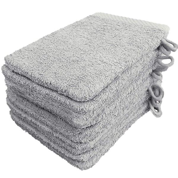 Lanudo Pure Line Waschlappen Waschhandschuh, 10er Set, Reine Frottier Baumwolle, 21 x 15 cm, Farbe Silber