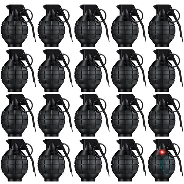 Sratte 20 Pcs Grenade Toy Plastic Hand Grenades with Realistic Sound Effects and Flashing Light Halloween Toy Grenades Fake Grenade Military Toys for Kids Pretend Army Role Play Prop(Black)