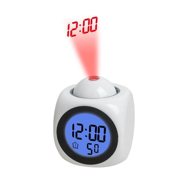 ashdown Projection Digital Alarm Clock LCD Voice Talking Table Clock With Temperature Display ,White