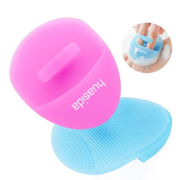 huasida Facial Cleansing Brush Soft Silicone Facial Washer for Pore Cleansing Exfoliating Massage (2 Pieces-Pink+Blue)