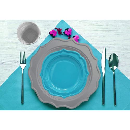 Tiger Chef 60-Count, 8-inch Turquoise Color Round Scalloped Rim Disposable Plastic Plate Set Includes 60 Plastic Salad Plates - BPA-Free