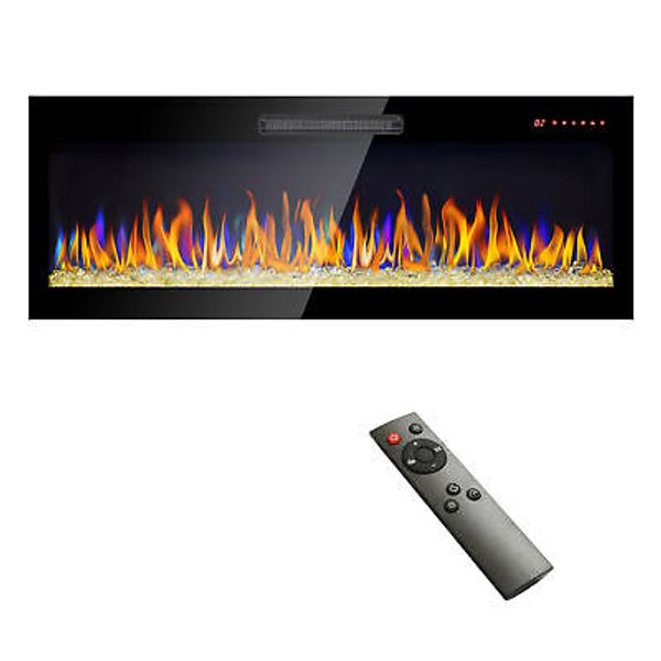 50 Inch Wall Mounted Electric Fireplace Remote Multicolor Flame Tempered Glass