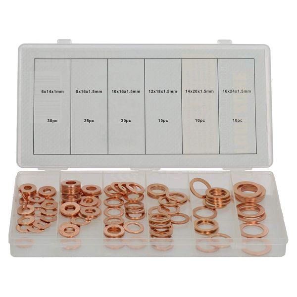 110PC Copper Washer Assortment M6-16 Hydraulic Fitting Seal Sump Ring Plug
