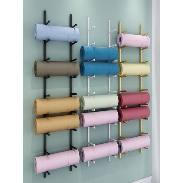 Yoga mat storage rack Pilates wall-mounted multi-layer organizer shelf, black 6-tier height 103 cm