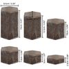 BELLE VOUS 6 Pack of Vintage Brown Wooden Hexagon Display Risers - Wood Showcase Stands for Shelves and Countertops - Step Plinths for Jewellery, Retail, Figures, Cupcakes and Desserts