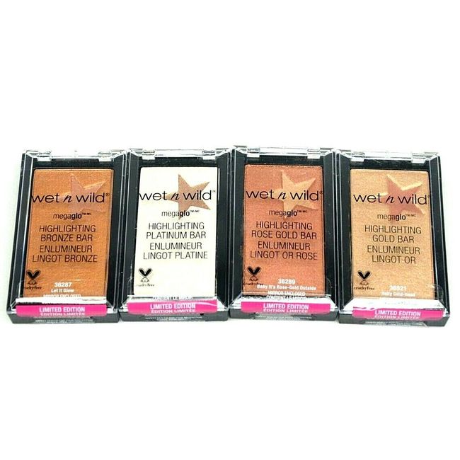 LOT OF 4 Wet N Wild Megaglo Highlighting Bar Bronze, Platinum, Rose Gold & Gold