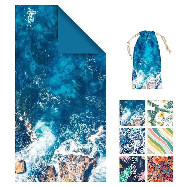 MissRui Beach Towel, Bath Towel, Microfiber Towel, Swim Towel, 70.9 x 31.5 inches (180 x 80 cm), Soft, Sandproof, Quick Drying, Large, Super Absorbent, Lightweight, Thin, Double-Sided, Large, Cute, Compact, For Pools, Hot Springs, Beaches, Travel, Easy to