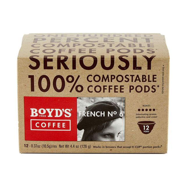 Boyd's Coffee French No. 6 Coffee –Ground Dark Roast– Blended from 100% Arabica – Rich & Full-Flavored – Single Cup - Pack of 12.