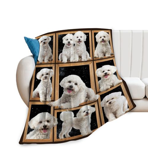 Lureix Bichon Frise Blanket Dog Throw Blanket Fleece Flannel Bedding Bichon Frise Stuff Gifts for Women Men Boys Girls Lover Adult Lover Plush for Couch Sofa Bed Decor 50"X40"