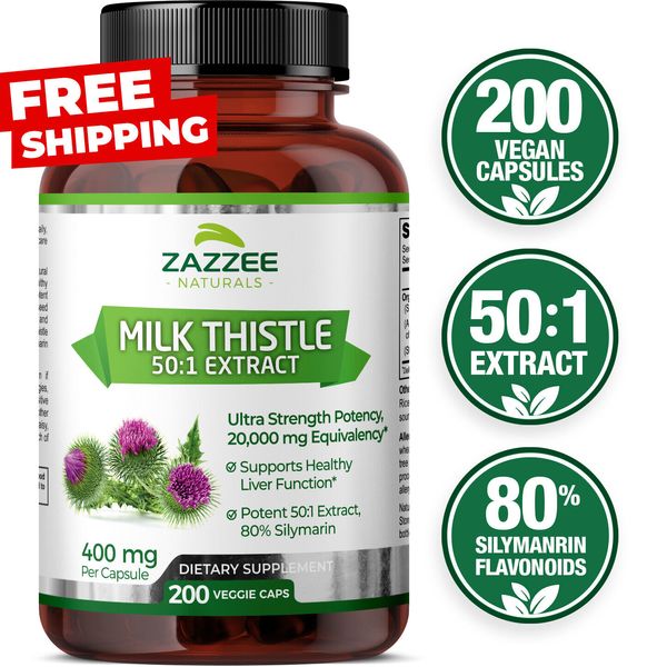 Zazzee Organic Milk Thistle Extract 20,000 mg Strength, 200 Vegan Capsules