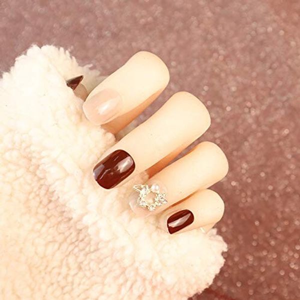 24Pcs Nail Tips, Short, Cute, False Nails, Girls, Women, Fashion, Double-Sided Adhesive Tape Included, Wine Color, Glossy, Subtle Nails