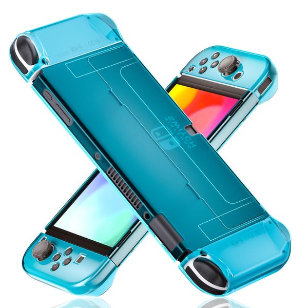 FANPL [Improved Version] Dockable Clear Case for Nintendo Switch OLED 2021, Protective Case Cover for Switch OLED and Joy Con Controller - Strong and Durable, Not Easy to Fall Off (Blue)