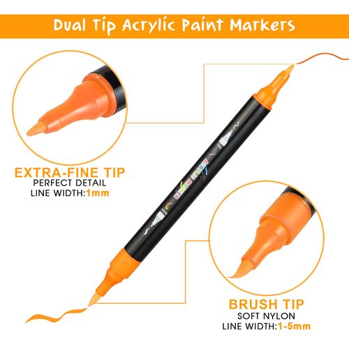 Fbirerising Acrylic Paint Pens Markers Dual Tip 30 Colors Paint Pens Fine Tip and Brush Tip for Rock Painting, Canvas, Wood, Glass, Ceramic, Fabric, Plastic, Egg, Scrapbook,Art Painting