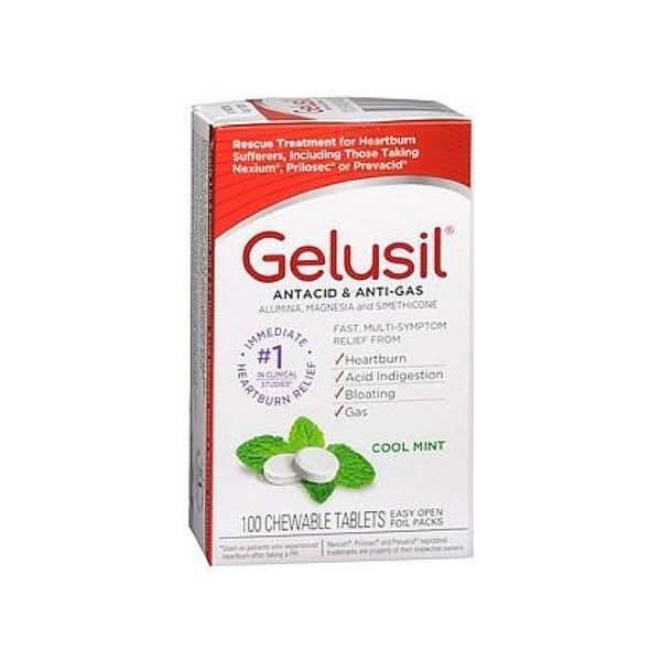 Gelusil Antacid/Anti Gas Tablets Cool Mint, 100 Tablets