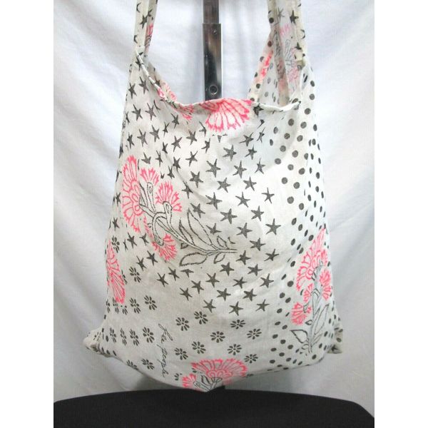 Free People Medium Sz Pink Black White Gauze Cotton Reusable Hobo Shoulder Bag