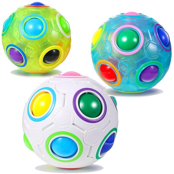 3 Pieces Magic Rainbow Ball Magic Cube in 3 Colors Puzzle Ball Glow Color Match Puzzle Cube Brain Teasers Games Stress Fidget Toys Handheld Sensory Toy for Boys Girls Teens Adults Decompression