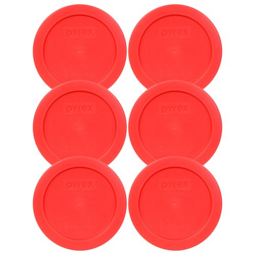 Pyrex 7200-PC 2-Cup Red Replacement Food Storage Lids - 6 Pack - Original Genuine Pyrex Lids - Made in the USA