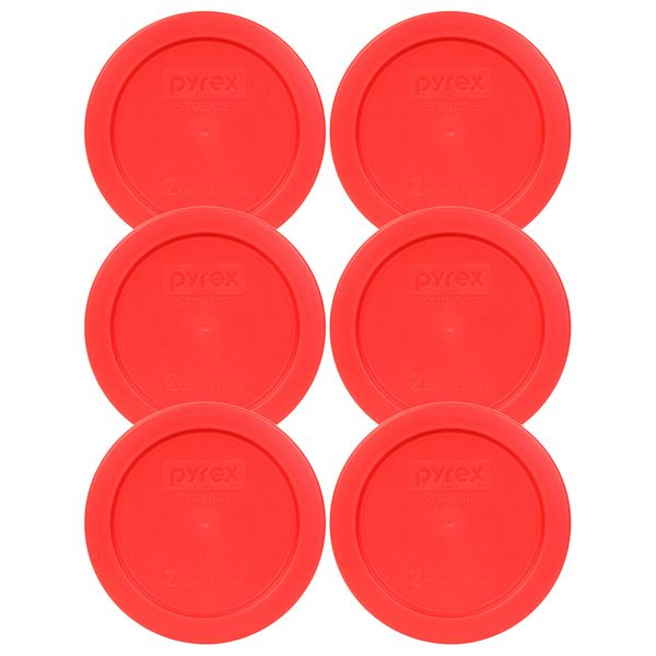 Pyrex 7200-PC 2-Cup Red Replacement Food Storage Lids - 6 Pack - Original Genuine Pyrex Lids - Made in the USA