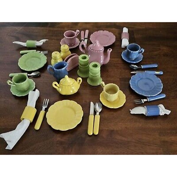 Ceramic Childrens Tea Set (Fiesta Style) 36 pcs by Frenzy Toys-Quality