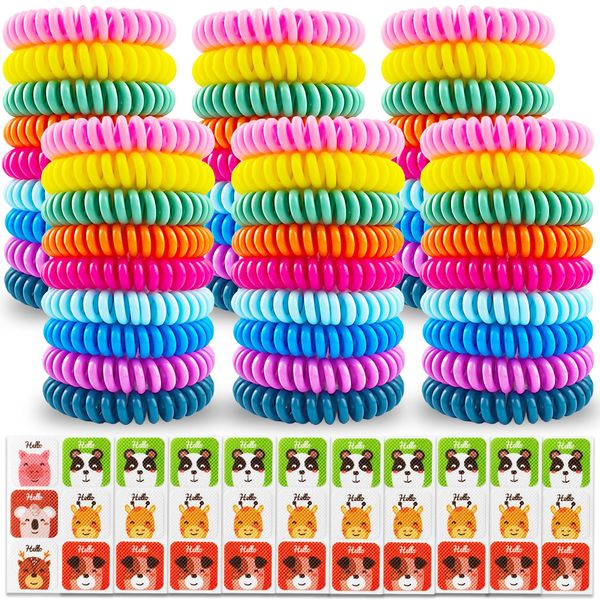 54 Pack Mosquito Repellent Bracelets, DEET-Free Insect & Bug Repellent Wrist Bands with 60 Pack Smile Mosquito Patches for Kids & Adults Outdoor Camping Fishing Traveling