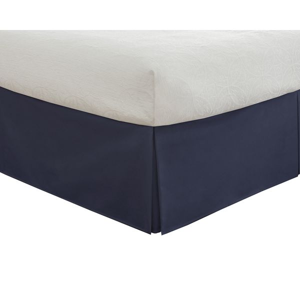 Fresh Ideas Bedding Tailored Bedskirt, Classic 14” Drop Length, Pleated Styling, Queen, Navy (FRE20114NAVY03)