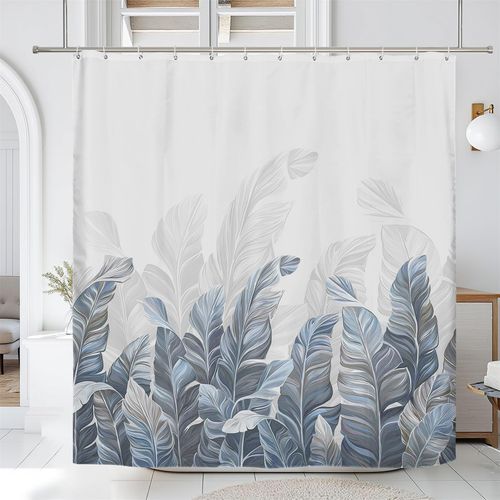 Ttincceer Blue Leaves Shower Curtain, Modern Plants Floral Leaves Bathroom Curtain, Minimalist Natural Botanical Shower Curtain Set with 12 Hooks for Bathroom, 72Wx72L inch