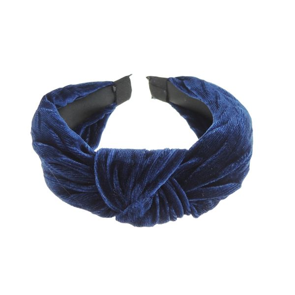 Womens Girls Knotted Top Knot Twist Twisted Velvet Turban Crushed Velvet Fabric Winter Accessory Wedding Guest Headpiece Formal Dance Christmas Party Birthday Headband Hair Alice Band (Navy)