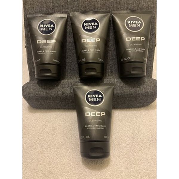 Nivea Men Deep Cleansing Beard & Face Wash Natural Charcoal 3.3 oz NEW Lot Of 4