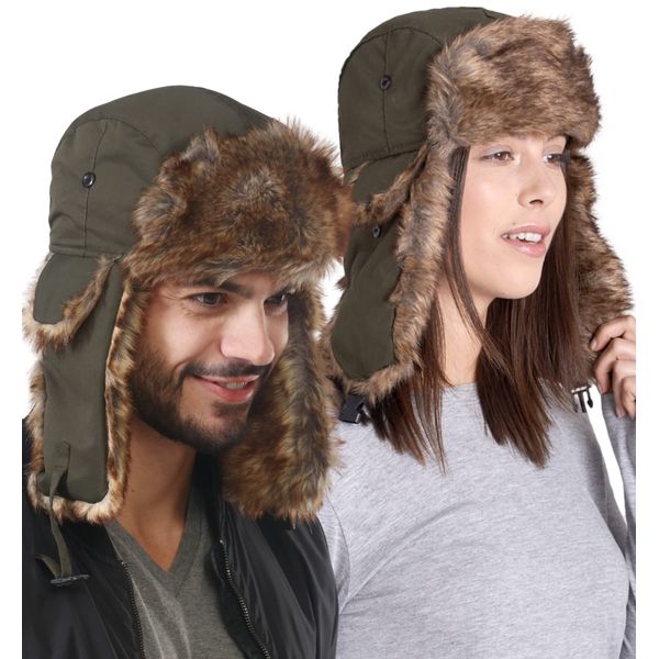 Tough Headwear Winter Trapper Hat - Mens Hats and Caps - Russian Ushanka Army Hat - Waterproof Winter Fur Cap with Ears - Earflap Hats for Men & Women - Ear Flaps Snow Eskimo Hat