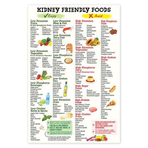 Kidney Friendly Food List Poster, 12"x18", Unframed - Kidney Awareness Diet Guide, Low Potassium Grocery List