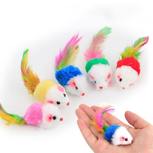 BSITSSS 10Pcs Cat Mouse Toy, Cat Toys Mouse for Indoor Cats Kitten, Cat Mice Toys with Feather Tail Furry Interactive Cats Toys Mouse Toy with Rattle Sounds Cat Toy Mouse for Kitten Toys(Random Color)