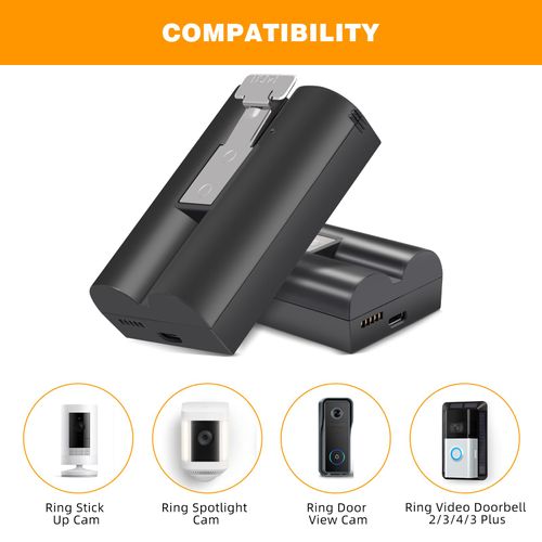 RDSJ 2 Packs 6040mAh Rechargeable Battery for Ring-Video Doorbell 2/3/4, Video Doorbell 3 Plus, Stick Up Cam Battery (2nd & 3rd Gen) and Spotlight Camera Battery, 3.65V Peephole Cam V4 Batteries